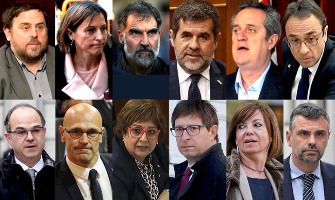 Montaje con los rostros de los líderes independentistas del 1-O  y presos del procs a menos de dos semanas de la sentencia.  (De izquierda a derecha y de arriba abajo) El exvicepresidente de la Generalitat, Oriol Junqueras; la expresidenta del Parlam