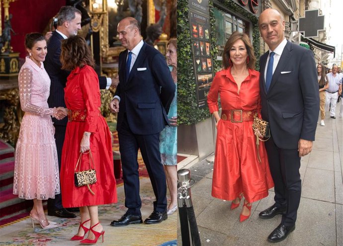 Ana rosa quintana doblete con un vestido rojo para ver a los reyes e ir de boda