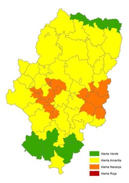 Mapa alerta naranja por riesgo de incendios forestales.