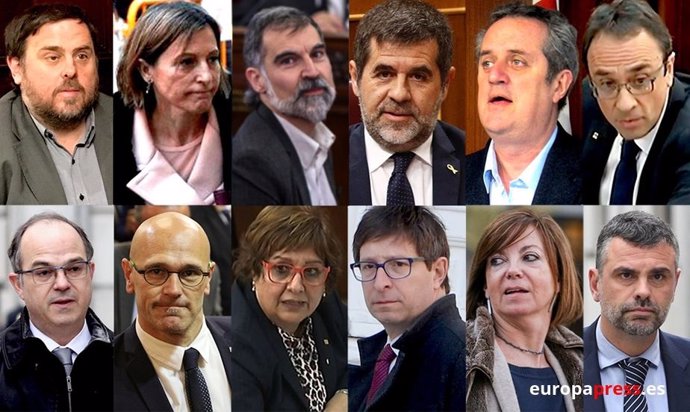Montaje con los rostros de los líderes independentistas del 1-O  y presos del procs a menos de dos semanas de la sentencia. (De izquierda a derecha y de arriba abajo) El exvicepresidente de la Generalitat, Oriol Junqueras; la expresidenta del Parlame