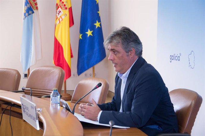 El portavoz parlamentario del PPdeG, Pedro Puy, durante una rueda de prensa celebrada en la Cámara gallega