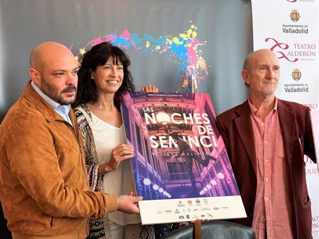 El director de Contenidos de Fibar, Juan Valls; la concejal de Cultura y Turismo, Ana Redondo, y el director de la Semana Internacional de Cine de Valladolid, Javier Ángulo, presentan el espacio de encuentro  'Noches de Seminci'.