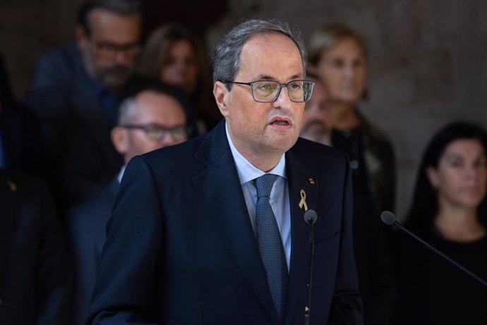 El president de la Generalitat de Catalunya, Quim Torra, fa una declaració institucional després de conixer-se la sentncia del Tribunal Suprem (TS) sobre el procés independentista catal de l'1-O, al Palau de la Generalitat, Barcelona.