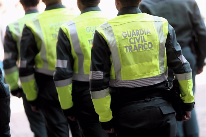 Agents de la Gurdia Civil de Trnsit en fila durant els actes de celebració de la festivitat de la Verge del Pilar, Patrona de la Gurdia Civil, a Madrid (Espanya), a 11 d'octubre de 2019.