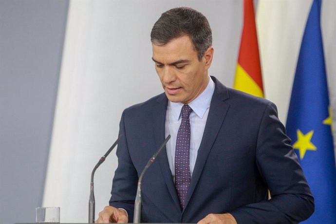 El president del Govern en funcions, Pedro Sánchez, fa una declaració institucional després de conixer-se la sentncia del Tribunal Suprem (TS) sobre el procés independentista de l'1-O, en el palau de La Moncloa, Madrid (Espanya) 14 d'octubre de 2019.