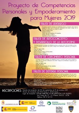 Cartel de los cuatro cursos que pone en marcha el Ayuntamiento de León para fomentar el empoderamiento femenino.