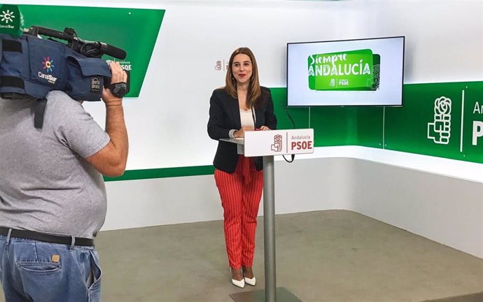 La portavoz del PSOE-A de Educación en el Parlamento andaluz, Beatriz Rubiño, en rueda de prensa