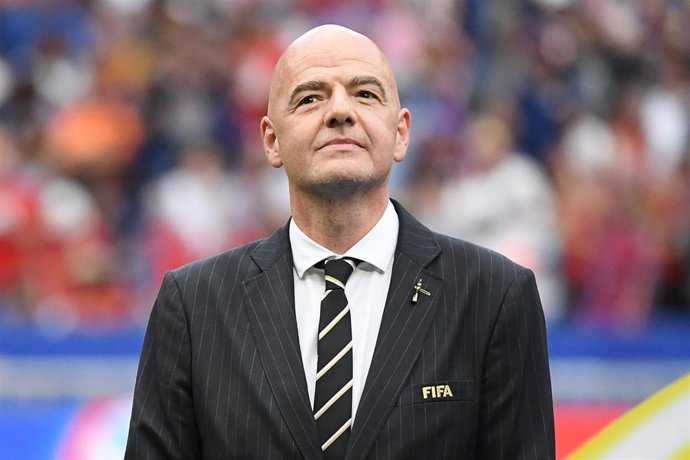 FILED - 07 July 2019, France, Decines-Charpieu: FIFA President Gianni Infantino attends the FIFA Women's World Cup final soccer match between USA and the Netherlands at the Parc Olympique Lyonnais. Infantino expects the men's 2022 FIFA World Cup in Qata