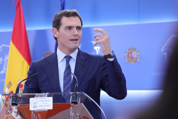 El president de Ciutadans, Albert Rivera, durant la roda de premsa que ha ofert després de conixer la sentncia del Tribunal Suprem sobre el judici del procés, a Madrid (Espanya), a 14 de octubre de 2019.