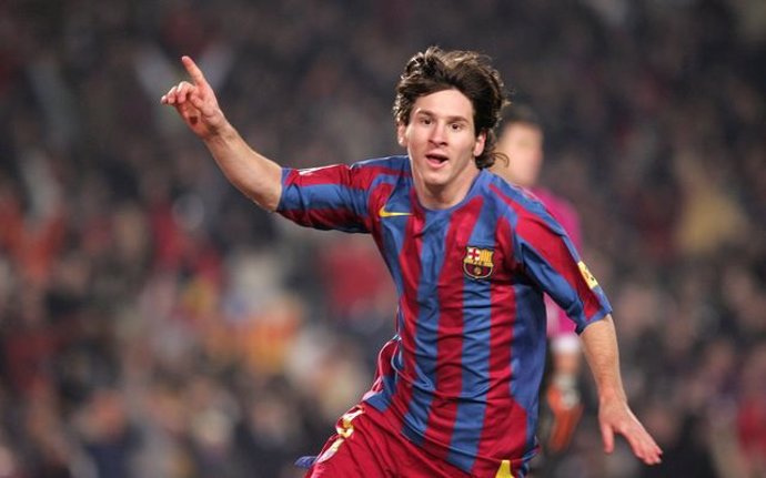 Leo Messi en uno de sus primeros partidos con el FC Barcelona