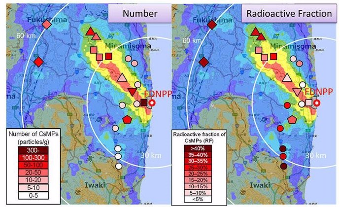 Localización de cesio radiactivo en la región de Fukushima