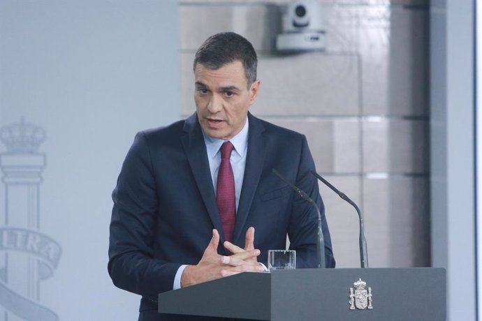 El president del Govern, Pedro Sánchez, realitza una intervenció en el Palau de la Moncloa, a Madrid (Espanya) a 16 d'octubre de 2019.