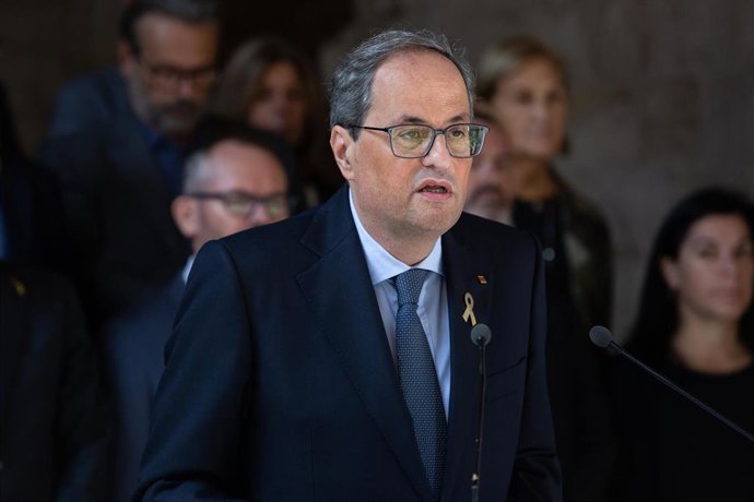 El president de la Generalitat de Catalunya, Quim Torra, hace una declaración institucional tras conocerse la sentencia del Tribunal Supremo (TS) sobre el proceso independentista catalán del 1-O, en el Palau de la Generalitat, Barcelona (Cataluna, Españ