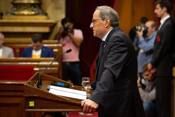 El president de la Generalitat de Catalunya, Quim Torra, comparece en el Parlament para informar de los últimos acontecimientos sucedidos tras conocerse la sentencia del proces el pasado 14 de octubre, en Barcelona (Cataluña, España), a 17 de octubre 