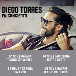 Diego Torres actuará en noviembre en Málaga, Barcelona, A Coruña y Madrid