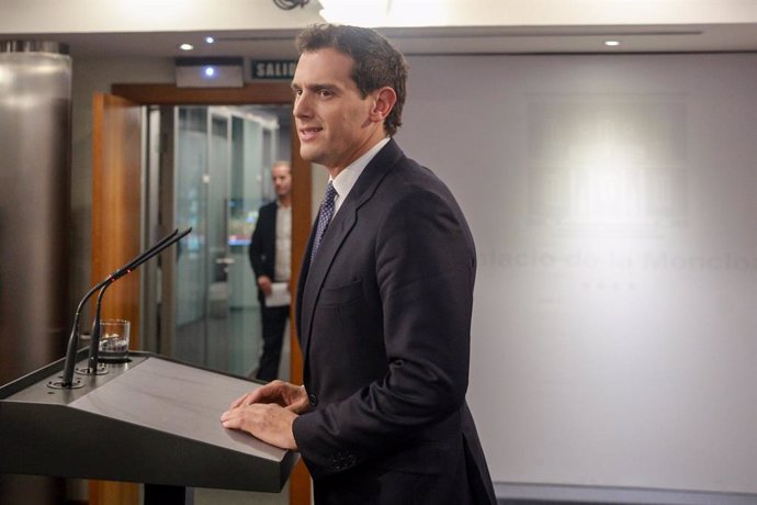 El president de Cs, Albert Rivera, intervé després de la reunió amb el president del Govern en funcions, Pedro Sánchez, a La Moncloa, a Madrid (Espanya) 16 d'octubre del 2019.