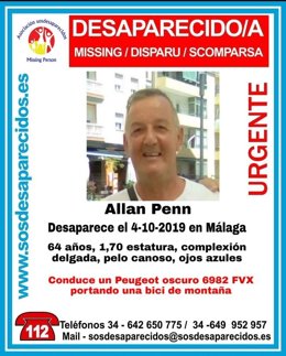 Cartel que alerta de la desaparición de Allan Penn