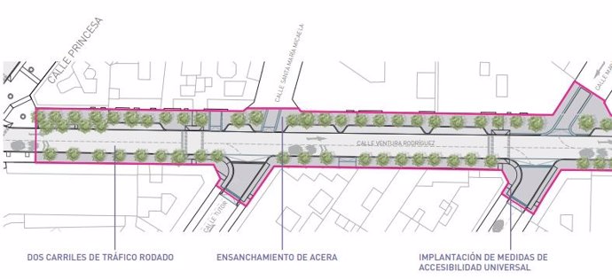 Plano de las obras de remodelación de la calle Ventura Rodríguez