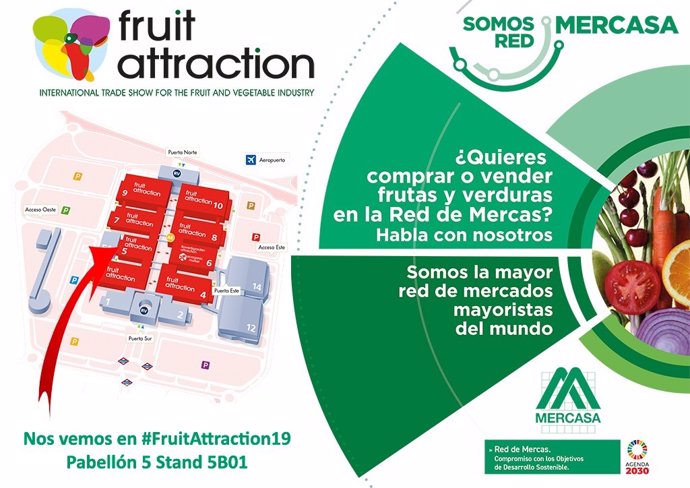 Mercasa promocionará en Fruit Attraction 2019 la oferta de frutas y verduras de la red de mercas