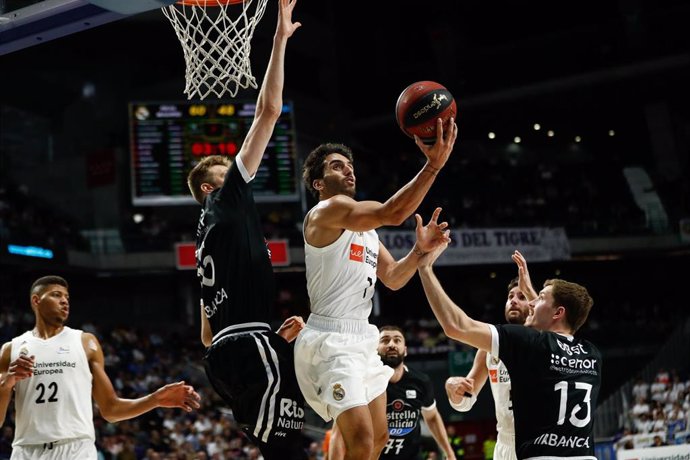 Facundo Campazzo of Argentina and Real Madrid during the spanish league (Liga Endesa) basketball match played between Real Madrid and Monbus Obradoiro at Wizink Center Stadium in Madrid, Spain, on April 14, 2019.