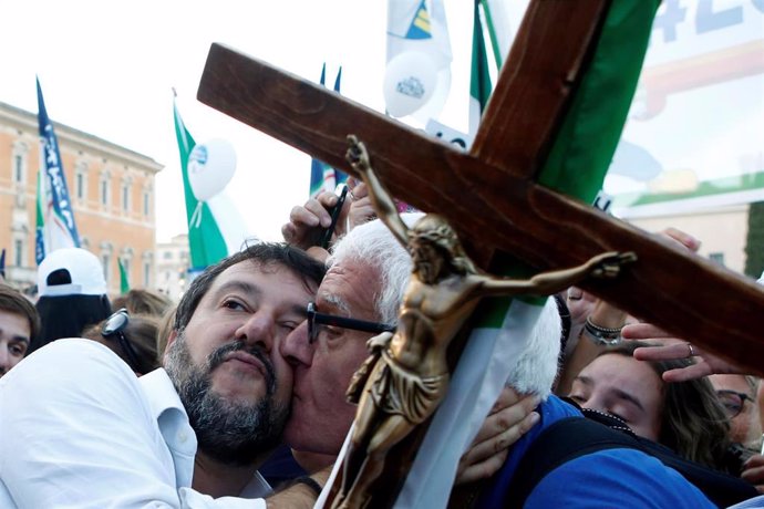 Matteo Salvini durante un acto con simpatizantes en Roma