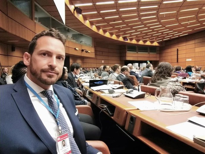 El jurista y profesor de la Universidad Loyola Andalucía, Rafael Aguilera, durante su participación en la Conferencia Internacional de Alto Nivel de la ONU celebrada en Viena (Austria).
