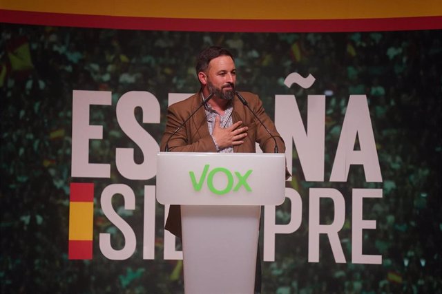 El presidente de Vox, Santiago Abascal, durante un acto de Vox en Bilbao a 20 de octubre de 2019