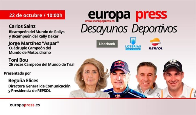 Carlos Sainz, Jorge Martínez 'Aspar' y Toni Bou participan en los Desayunos Deportivos de Europa Press