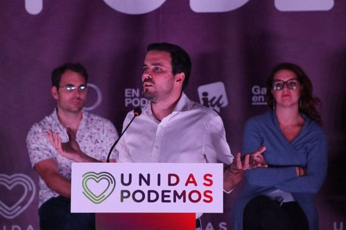 El coordinador general de IU y candidato número 1 de Unidas Podemos por Málaga, Alberto Garzón; y el coordinador andaluz, Toni Valero, participan en un acto para presentar las candidaturas de Andalucía.