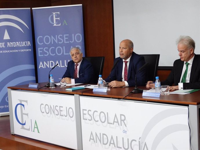El consejero de Educación y Deporte, Javier Imbroda, preside el pleno del Consejo Escolar de Andalucía, en una imagen de archivo. 