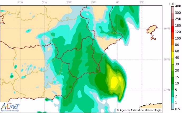 Un sistema de tormentas pasará frente a las costas de la Región de Murcia en las próximas horas