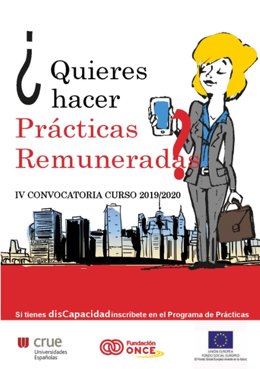 Cartel anunciador de la IV convocatoria de prácticas remuneradas para estudiantes con discapacidad.