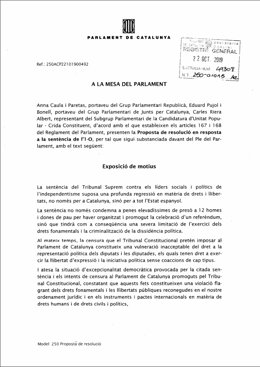 Propuesta de resolución de respuesta a la sentencia de JxCat, ERC y CUP