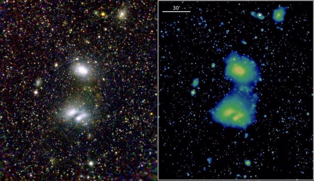 Cúmulos de galaxias A3391 y A3395, observados en rayos X
