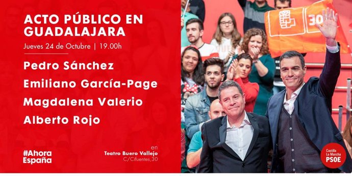 Pedro Sánchez participa este jueves en un acto público en Guadalajara junto a Page y Valerio