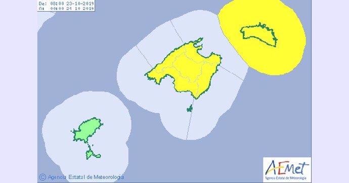 Alerta amarilla en Mallorca e Ibiza.