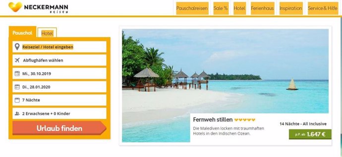 Neckermann Alemania vuelve a ofrecer viajes en su página web