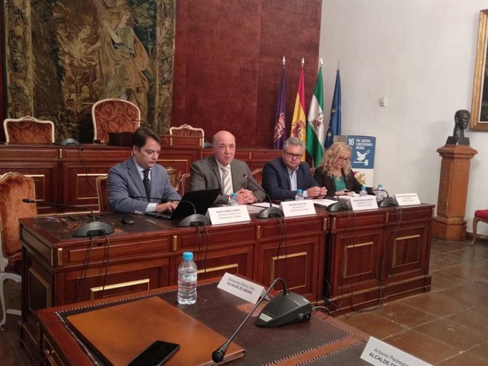 El presidente de la Diputación, Antonio Ruiz (segundo por la izda.), preside el Consejo de Alcaldes