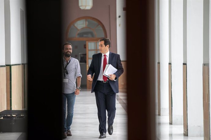 El portavoz parlamentario del PP-A, José Antonio Nieto, por los pasillos de la Cámara autonómica, en una imagen de archivo.