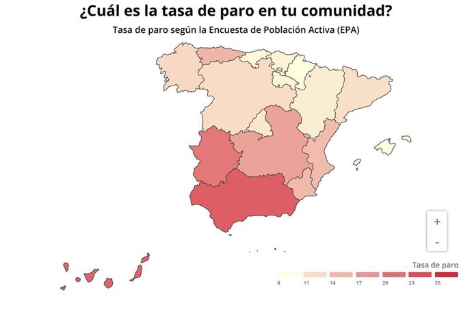 La tasa de paro en cada comunidad autónoma en datos en el tercer trimestre de 2019 (INE)