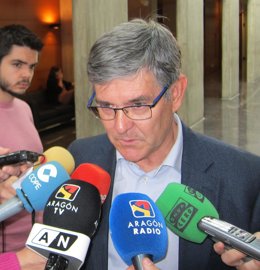 El  portavoz del PSOE, Vicente Guillén, en los pasillos de las Cortes.