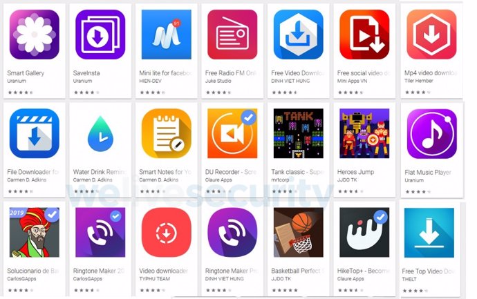 Los inconones de 21 aplicaciones de adware en Google Play descubiertas por ESET.