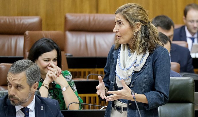 La consejera de Empleo, Formación y Trabajo Autónomo, Rocío Blanco, en el Pleno del Parlamento, en una imagen de archivo.