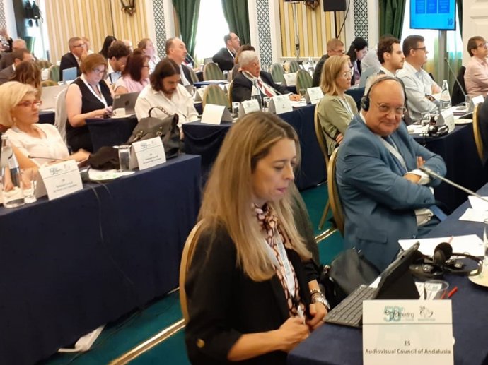 El presidente del Consejo Audiovisual de Andalucía, Antonio Checa, en la 50 reunión de la Plataforma Europea de Autoridades Reguladoras (EPRA).