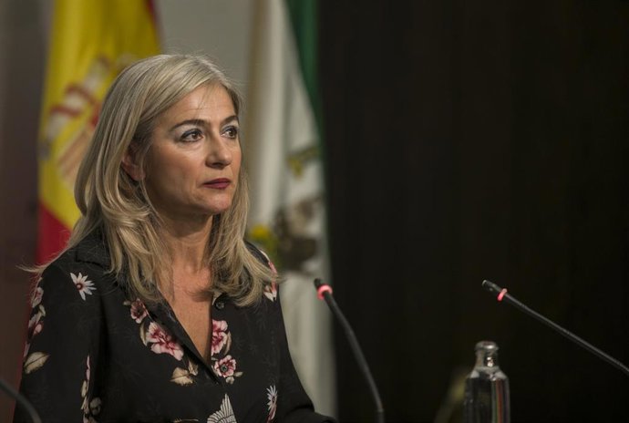 Rueda de prensa posterior a la reunión semanal del Consejo de Gobierno de la Junta de Andalucía. La consejera de Cultura y Patrimonio Histórico, Patricia del Pozo durante su intervención. En el Palacio de San Telmo, Sevilla (Andalucía, España), a 22 de 