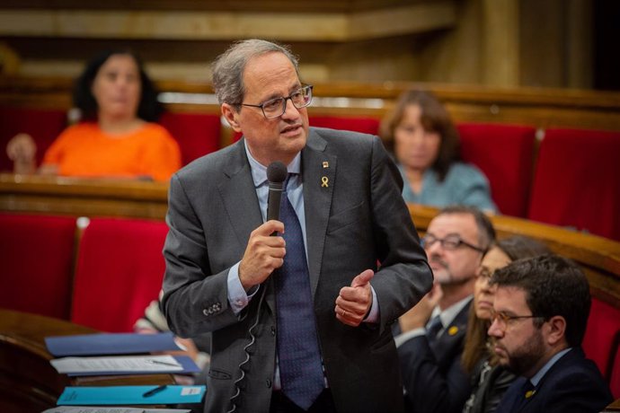 El president de la Generalitat, Quim Torra intervé durant una sessió plenria al Parlament de Catalunya, celebrada una setmana després de conixer-se la sentncia del judici del procés, a Barcelona (Espanya), 23 d'octubre del 2019.