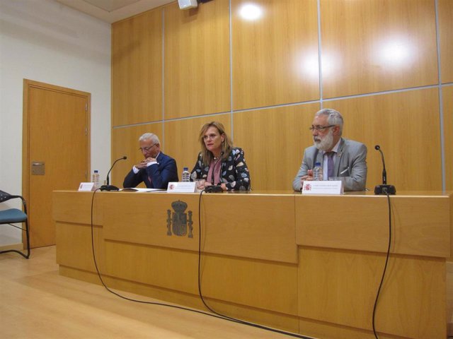 La delegada del Gobierno (en el centro) en la presentación del dispositivo electoral del 10N en Extremadura