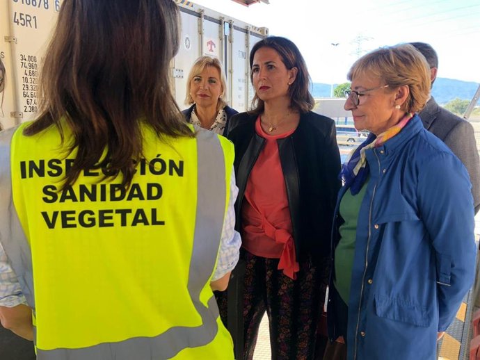 La candidata del PP al Congreso de los Diputados, Isabel Borrego en su visita servicio aduana en el Centro Integrado de Transportes