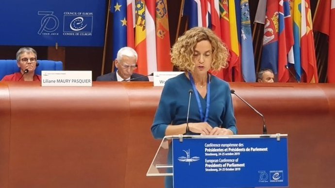 La presidenta del Congreso de los Diputados, Meritxell Batet, en la Conferencia de presidentes de Parlamentos nacionales del Consejo de Europa