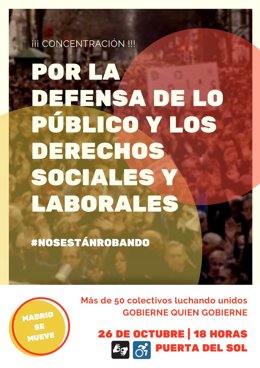 Imagen del cartel de la concentración prevista para este sábado en Sol para defender los derechos sociales.